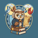 Bird law — a be-wigged owl judge standing on legal tomes, with bickering blue jays and cardinals beside it.